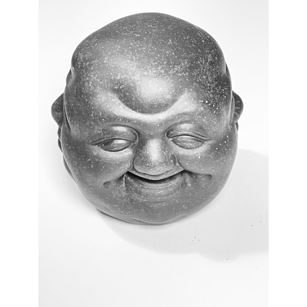 Vintage Four Faced Buddha Head Statue 4.5" Dark Stone Finish Multi Expression